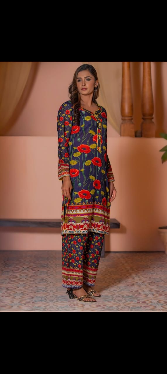 Poshaak's Flowered Textured Unstitched Ladies Suit