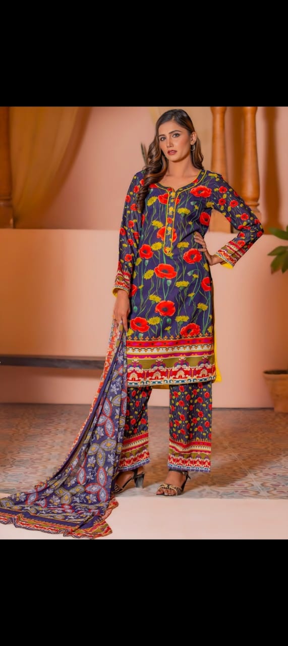 Poshaak's Flowered Textured Unstitched Ladies Suit